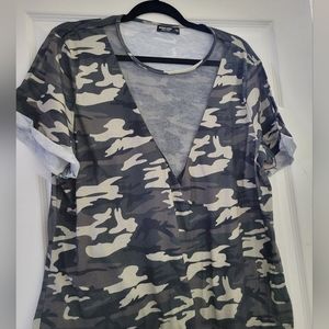 Green Camo short sleeve shein curve t-shirt with chest sheer cut out size 1x